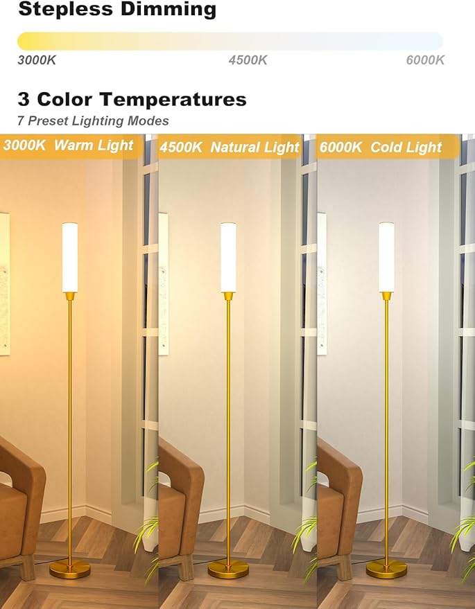 Floor Lamps for Living Room, Upgrade Moder Floor Lamp with Remote Control, Full Range Dimming Minimalist Standing Lamp Perfect for Living Room, Bedrooms and Office(Copper)