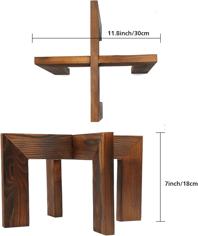 Gendral Forwepup 2 Pack Wood Plant Stand, Mid Century Modern Planter Stand Rattan Flower Pot Stand, Low Short Plant Stands Indoor - Boho Rustic Wooden Stool for Plant Pot Holder, Fit 5-15 Inch Pot