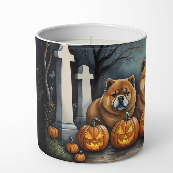 Caroline's Treasures DAC2034CDL Chow Chow Spooky Halloween Decorative Soy Candle Nature Soy Wax Essential Oil Home Decor Ideal for Bedroom Kitchen Bath Office Gift, 10 oz