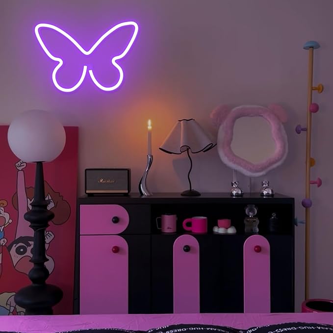 2 PCS Butterfly Neon Signs Purple Butterfly LED Neon Light for Bedroom,USB/3AA Battery Powered Neon Light Sign Wall Art for Valentines Day Birthday Wedding Party Home Bar Decorations
