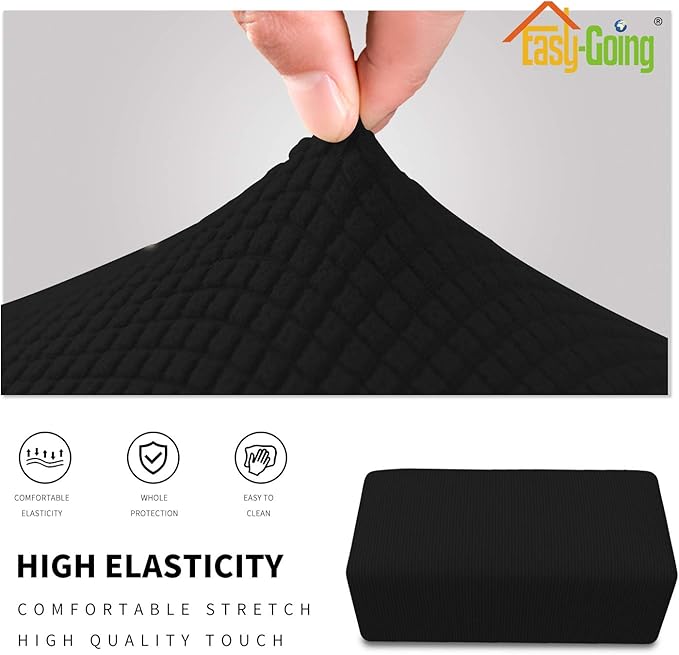 Easy-Going Stretch Ottoman Cover Folding Storage Stool Furniture Protector Soft Rectangle slipcover with Elastic Bottom(Ottoman Small,Black)