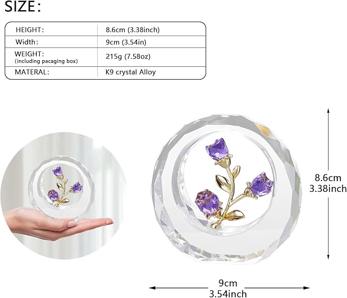 Crystal Flower Figurines,Glass Tulips with Stems,Spring Bouquet Collectible Figurines Home Decor (Purple)