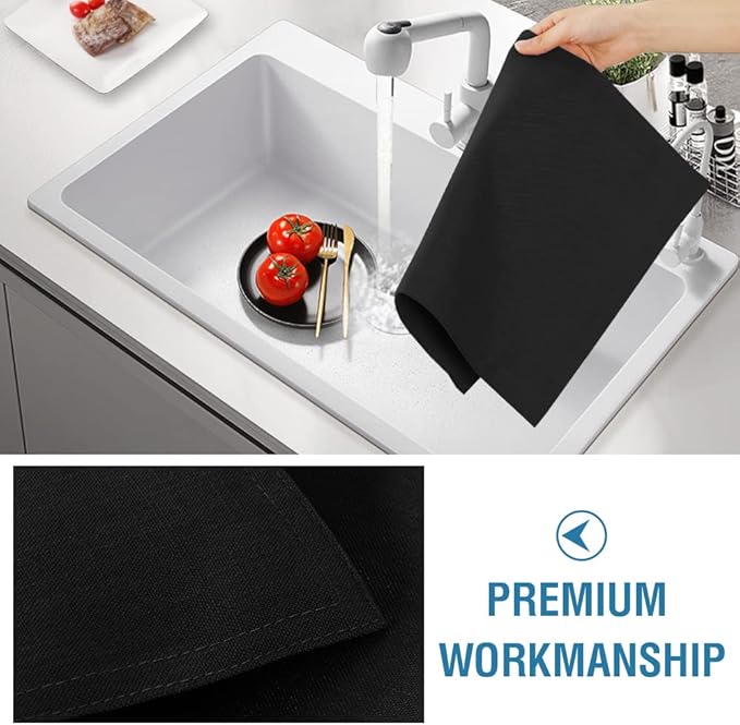 H.VERSAILTEX Linen Placemats Set of 6 Premium Solid Table Placemats for Dining Table Spill-Proof Waterproof Table Mats Heat-Resistant Kitchen Table Mats Washable, 12x18 inches, Black