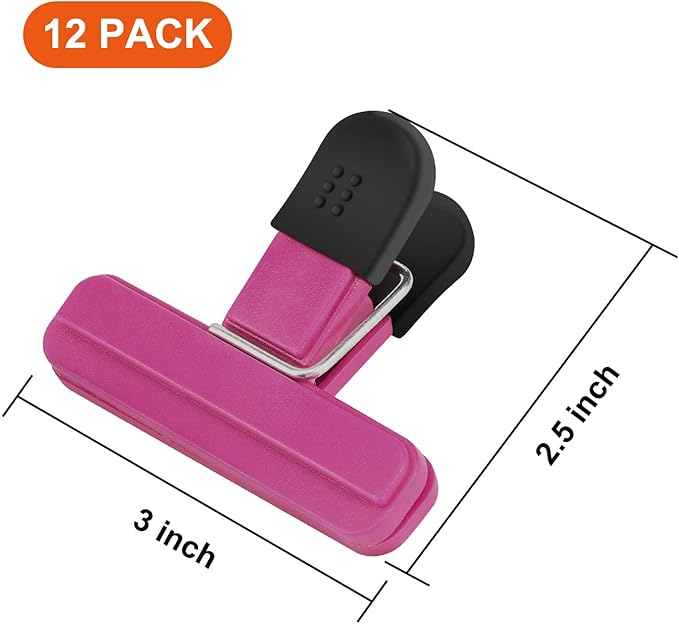 TACGEA Chip Clips, 12 Pack Food Clips, Bag Clips for Food Storage with Air Tight Seal Grip (3''x2.5'')