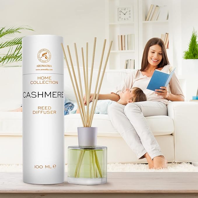 Reed Diffuser Cashmere 3.4 Fl Oz - Room Diffuser - Scented Diffusers with Bamboo Sticks - Home Fragrance - Air Freshener - Warm Scent - Fragrance for Living Room