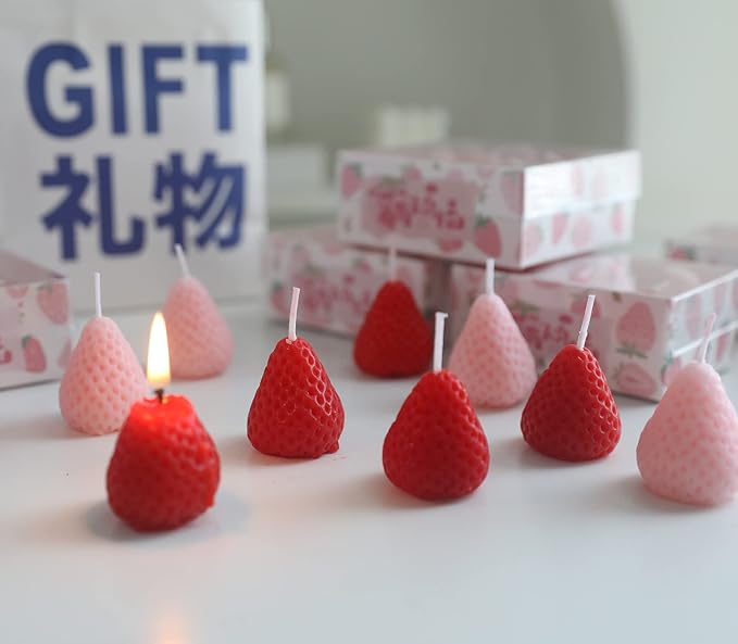 Strawberry Shaped Scented Candle,4PACK 75G Fruit Aroma Soy Wax Decorative Candle for Table Photo Prop Birthday,Prefect Gift for Meditation Stress Relief Mood Boosting Bath Yoga (Multi-Colored)
