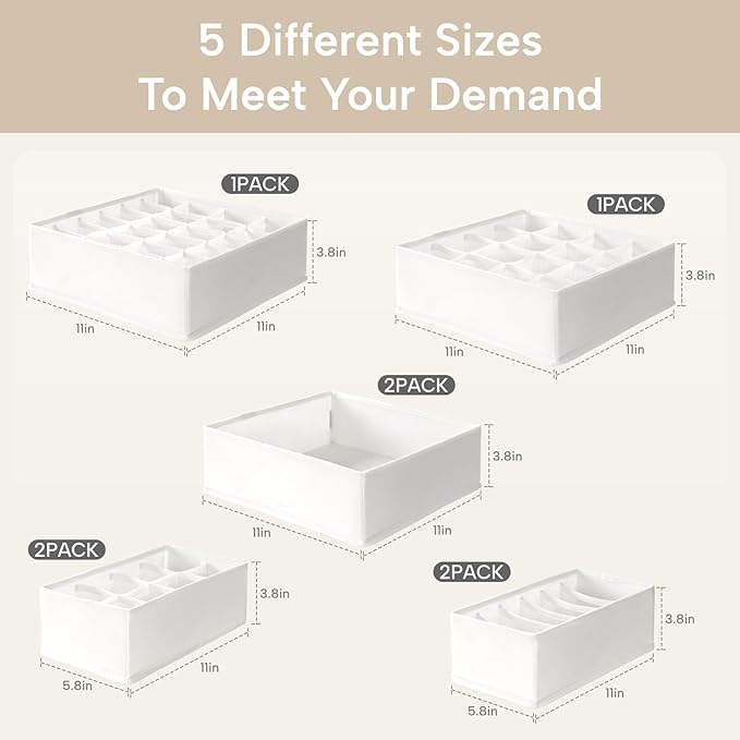 Criusia Underwear Sock Drawer Organizer Dividers 8 Set, Foldable Dresser Closet Organizers and Storage Bins for Baby Clothing, Sock, Underwear, Bra, Ties, Scarf (White)