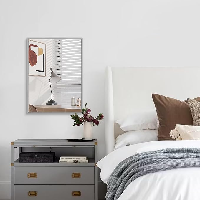 AAZZKANG Grey Wall Mirror Decorative Metal Framed Mirrors 28"x20" Modern for Bedroom Bathroom Living Room Home Entryway Rectangular