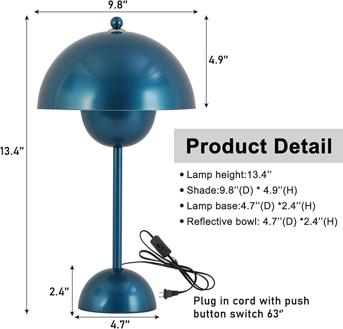 COSYLUX Modern Small Table Lamp for Bedroom, Cute Dome Shade Reflecting Light Reading Lamp for Living Room, Kid's Room, Study, Office, Beside Bedside Nightstand Desk Lamp(Pearl Blue)