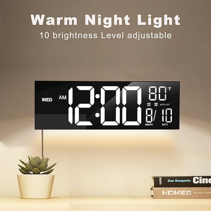 JALL 16" Large Digital Wall Mount Clock, Count Down Timer, Alarm, Big LED, 8 RGB Color, DST, Temperature for Living Room Classroom Desk, Xmas, Birthday Gift for Senior Mom Dad (Black, 16 inches)