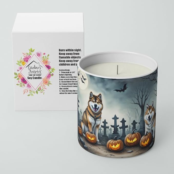 Caroline's Treasures DAC2005CDL Akita Spooky Halloween Decorative Soy Candle Nature Soy Wax Essential Oil Home Decor Ideal for Bedroom Kitchen Bath Office Gift, 10 oz