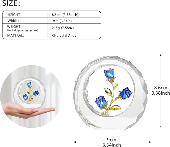 Crystal Flower Figurines,Glass Tulips with Stems,Spring Bouquet Collectible Figurines Home Decor (Blue)