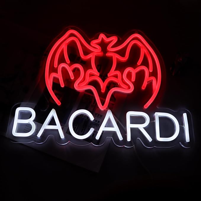 Bacardi Rum neon commercial sign for bar wall decor,USB Powered Decorative Bar Open Sign for Home Bar Store Party Decor,Neon Lights for Man Cave