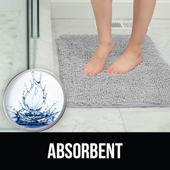 KANGAROO Bathroom Rugs, Chenille Soft Absorbent Bath Rug, Shaggy Shower Mat, Quick Dry Machine Wash Bathmat, Plush Carpet Mats for Tub, Bathtub and Room Home Decor Accessories, 30x20, Light Blue