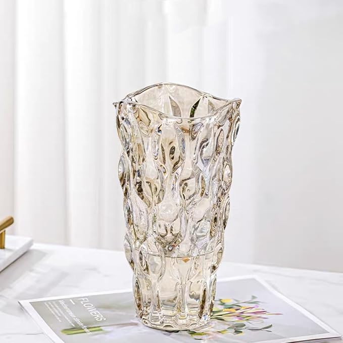 CEMABT 9.5inch 3.4 lb Glass Vases for Flowers Unbreakable Thickened Morden vase for Tables Centerpieces,Colorful,Vintage and Clear Rose Large Flower vases for Bouquet Unique Gifts(Champagne)