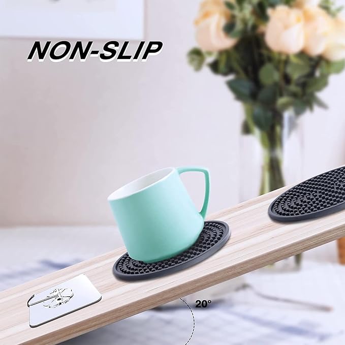 Silicone Coasters Set - Deep Grooved, Non-Slip & Non-Stick, Heat Resistant - Prevents Furniture & Tabletop Damages (Dots, 2Pack-Black)
