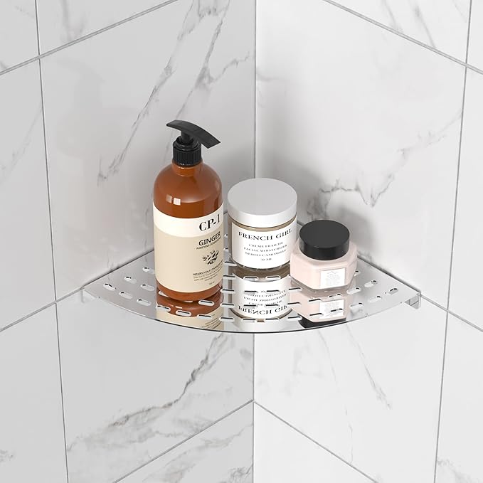 Corner Shower Shelves 304 Stainless Steel Polished Chrome Shower Corner Shelf 8in Corner Shower Shelf Drilling Installation Strong Load-Bearing Capacity