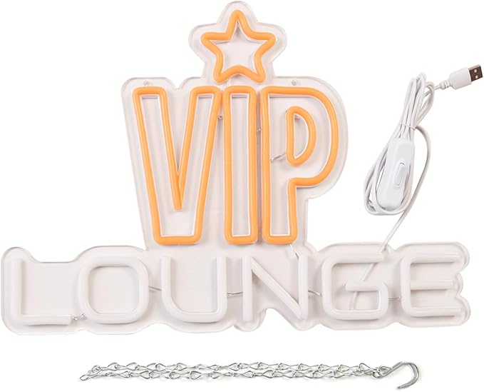 JFLLamp VIP Lounge Neon Signs for Wall Decor Neon Lights for Bedroom Led Business Signs Suitable for Night Club Bar Hotels Nail Salon Massage 5V Power Adapter, 16.2 * 11.4 Inch(Yellow+White)