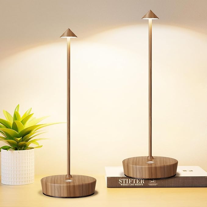 Set of 2 Rechargeable Cordless Table Lamp,6000mAh LED Battery Operated Desk Lamp Touch 3 Color Dimming Portable Outdoor Waterproof Table Light for Patio/Restaurant/Dining/Home (Light woodgrain)