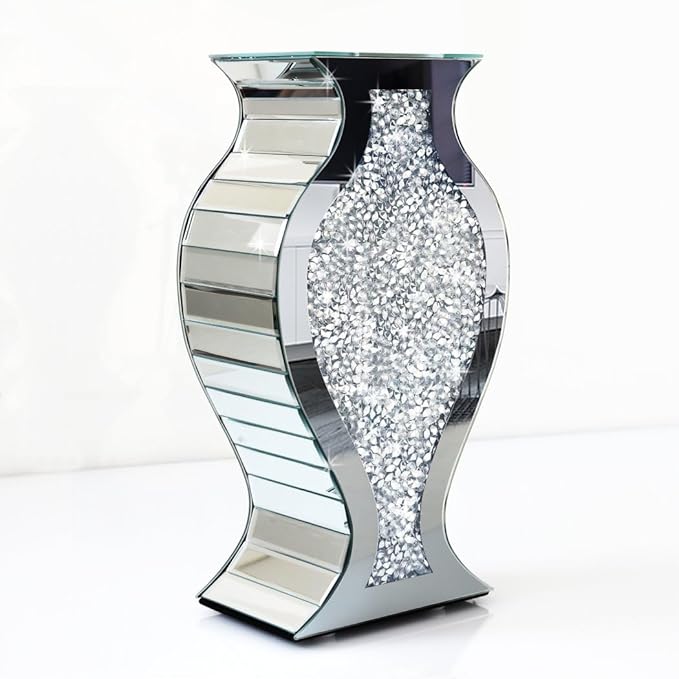Crushed Diamond Mirror Vase Crystal Silver Glass Stunning Decorative Vase Flower Luxury for Home Décor. Can’t Hold Water.