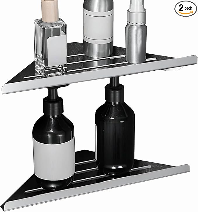 2 Pack Corner Shower Shelves - 304 Stainless Steel Bathroom Shower Caddy for Toilet, Dorm - No Drilling Required