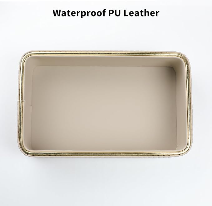 Desk Organizer Tray, PU Leather Valet Tray Nightstand Organizer Cologne Perfume Tray for Men Women, Decorative Vanity Tray Key Bowl Trinket Dish Bathroom Bedroom Accessories (Beige)