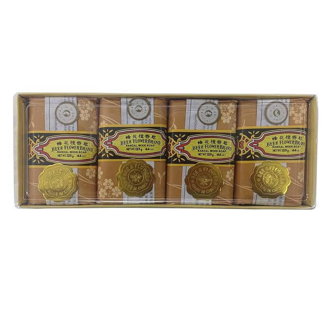 Bee & Flower Soap Bar Sandalwood Soap Moisturizing Bath Soap Bars Nourishes Your Skin 4.4 oz(Pack of 4)