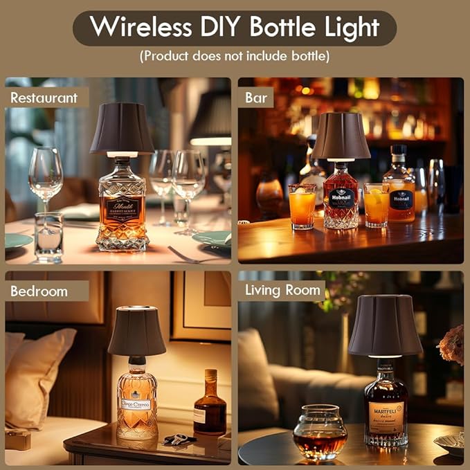 WILIT Wireless Bottle Lamp for Liquor Bottles, 3-Level Brightness Cordless Lamp Shades for Table Lamps, Battery Operated Night Light for Bedroom, Bar Decor, Living Room, Women Gifts, Mothers Day Gifts