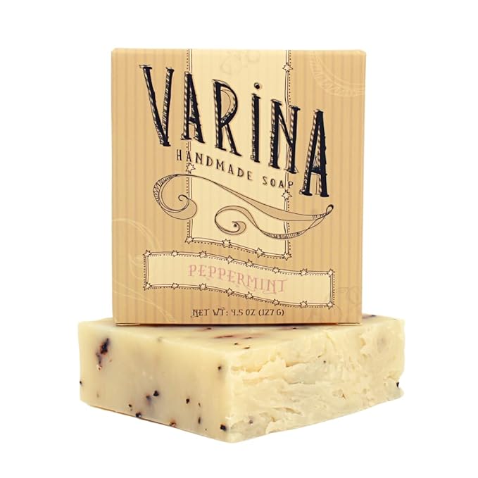 Varina Organic Peppermint Bar Soap - Gentle Cleansing for Sensitive Skin, Herbal and Mint - 3 Pack