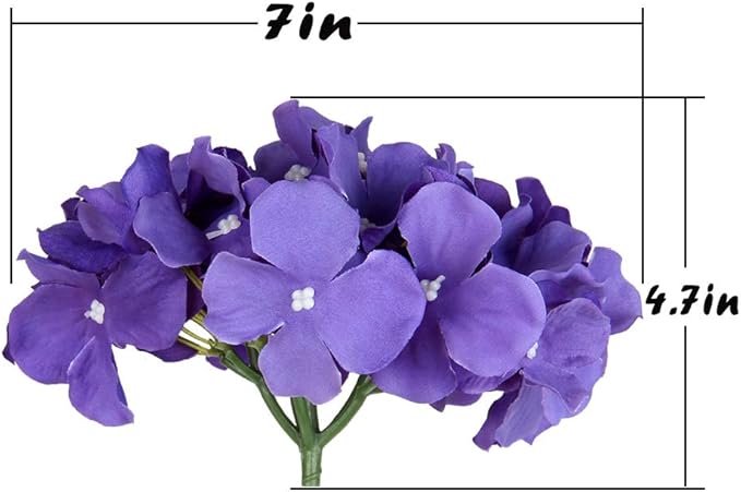 Flojery Silk Hydrangea Heads Artificial Flowers Heads with Stems for Home Wedding Decor,Pack of 10 (Purple)