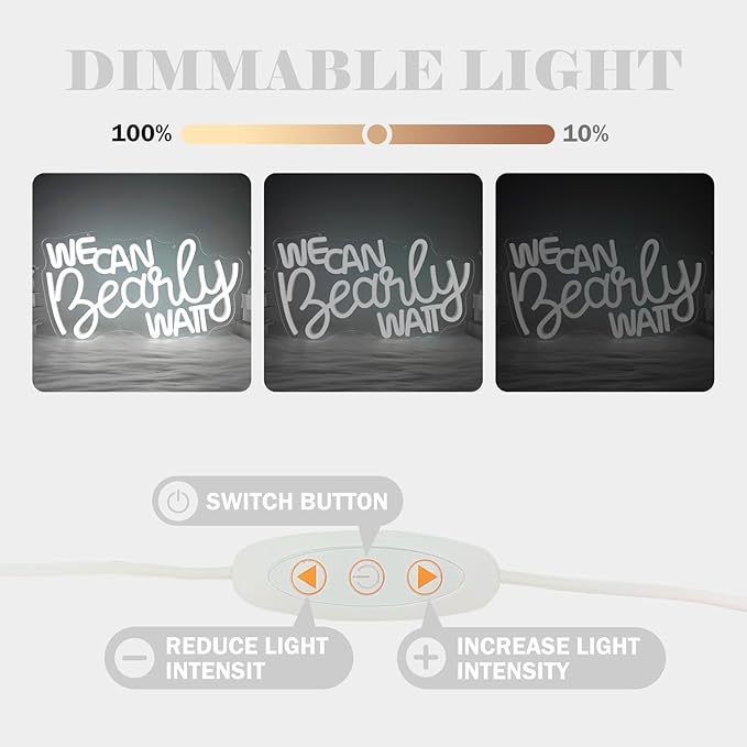 We Can Bearly Wait Neon Sign Dimmable Baby Shower Led Neon Light for Wall Decor, We Can Barely Wait Decorations Backdrop for Boys Girls Birthday Party