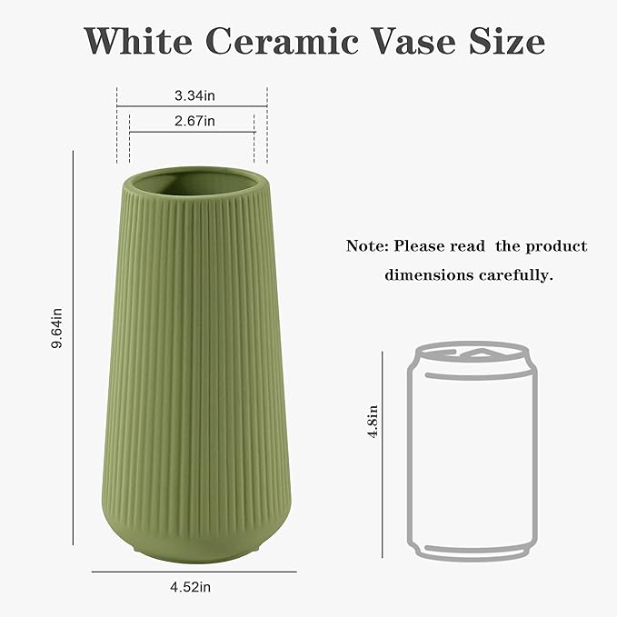 XL Saga Green Ceramic Vase, GUKJOB Cute Flower Vase for Pampas Grass, Home, Living Room, Dining Table, Farmhouse, Office Decor, Bedroom, Table, and Kitchen Shelf (XL Saga Green)