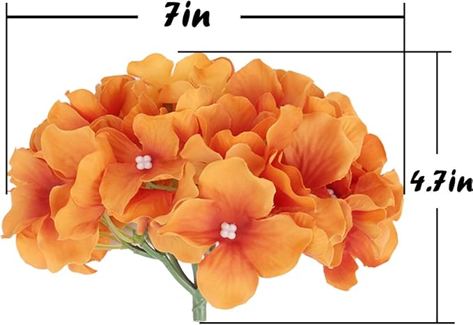 Flojery Silk Hydrangea Heads Artificial Flowers Heads with Stems for Home Wedding Decor,Pack of 10 (Fall Orange)