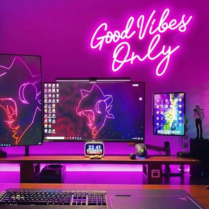 Good Vibes Only Neon Sign,Good Vibes Neon Signs for Wall Decor,Beautiful Pink Good Vibes Only Neon Light Sign for Girls Bedroom Decoration,Party,Birthday,Wedding,Salon Shopping Mall Home Wall Decor