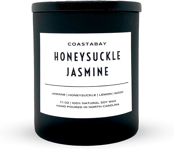 Honeysuckle Jasmine Candle | All Natural Soy Candles for Home Scented, Summer and Spring Candles, Long Lasting 45hr Burn, Floral, Clean, Organic & Non Toxic, 7.1oz