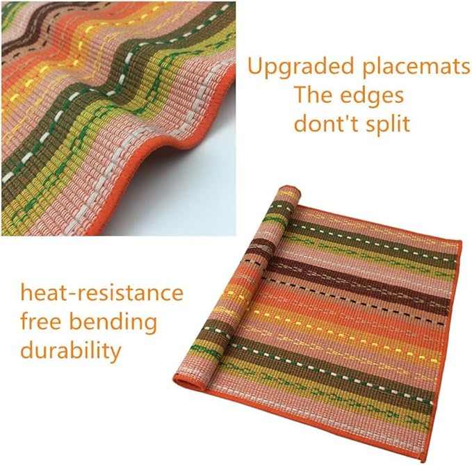 WAZAIGUR Hand Woven with 100% Cotton Placemats Colorful Placemats Braided Ribbed Durable Heat-Insulation Table Mats Set of 6,Orange