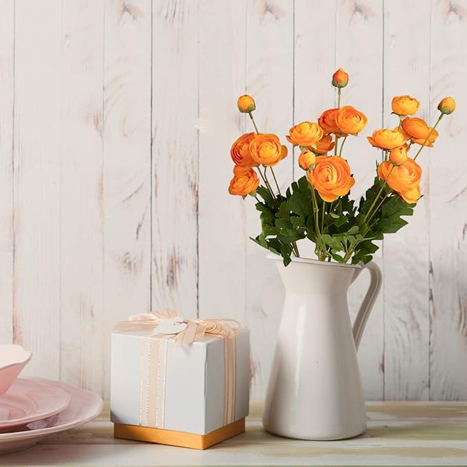5 Stems Artificial Silk Ranunculus Flowers Orange 23" Tall,UV Resistant,Bendable Stems for Wedding Centerpieces,Home Deco(Orange)