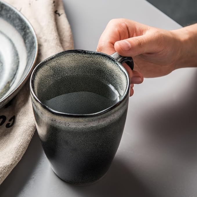 Ceramic Coffee Mugs, Furnace transmutation Craft, 12oz, Vintage Tea Cups with Handle for Office/Home, Handmade Pottery Mug, Corrugated Rim, Dishwasher and Microwave Safe. (Blue)