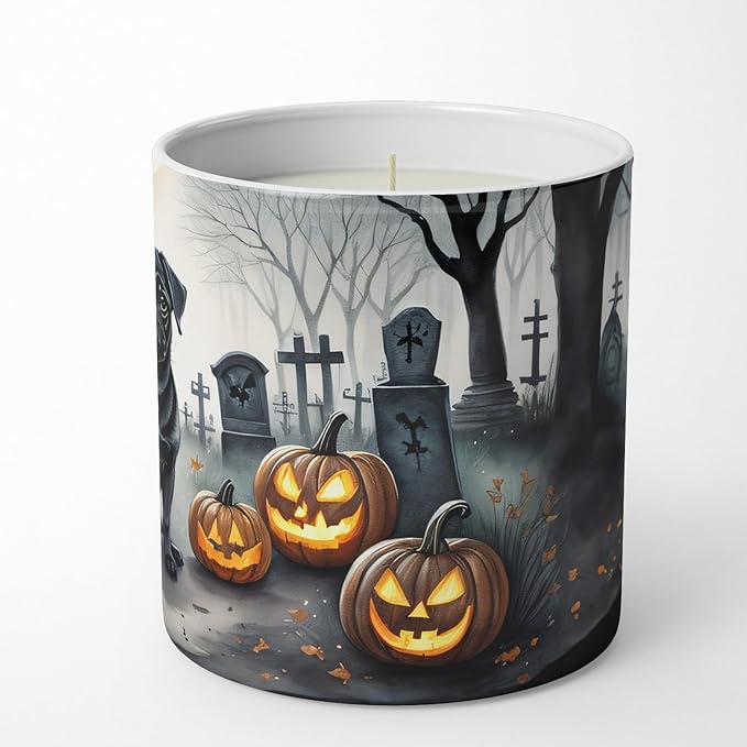 Caroline's Treasures DAC2065CDL Black Pug Spooky Halloween Decorative Soy Candle Nature Soy Wax Essential Oil Home Decor Ideal for Bedroom Kitchen Bath Office Gift, 10 oz
