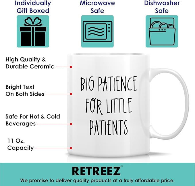 Retreez Funny Pediatrician Mug Gift Pediatrics Doctor Nurse Patience for Little Patient 11 Oz Ceramic Coffee Mug - Sarcastic Motivational Inspirational birthday gift for medics friend coworker him her