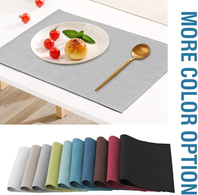 H.VERSAILTEX Linen Placemats Set of 4 Premium Solid Table Placemats for Dining Table Spill-Proof Waterproof Table Mats Heat-Resistant Kitchen Table Mats Washable, 12x18 inches, Grey