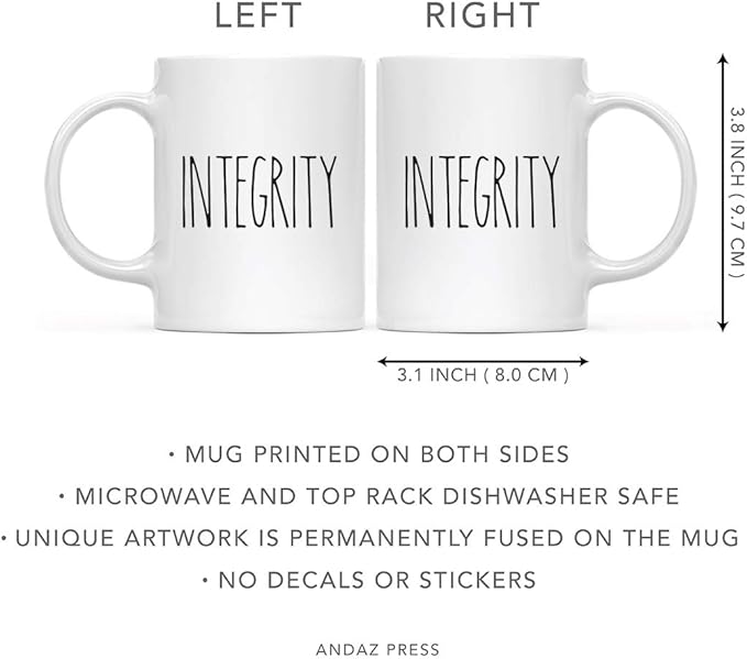 Andaz Press Simple Rustic Farmhouse Kitchen Decor 11oz. Ceramic Coffee Tea Mug, Integrity, 1-Pack, Includes Gift Box, Minimalist Birthday Idea