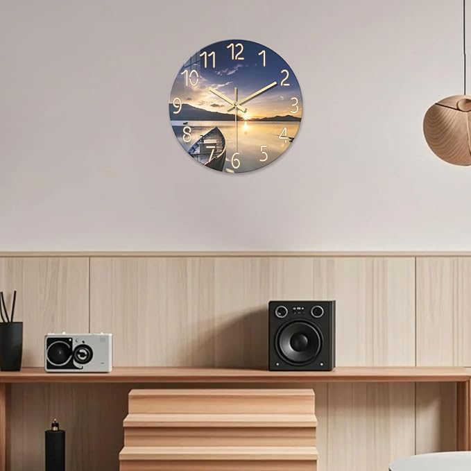 16 Inch Large Beach Wall Clocks for Living Room Decor Sunset Battery Powered Clock Analog Silent Wall Clock Modern