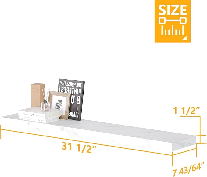 BAMEOS Floating Shelves, Walnut Wall Mounted Wooden Shelves with Invisible Brackets Set of 2, Hanging Wall Shelves Decoration for Bedroom, Bathroom, Living Room and Kitchen