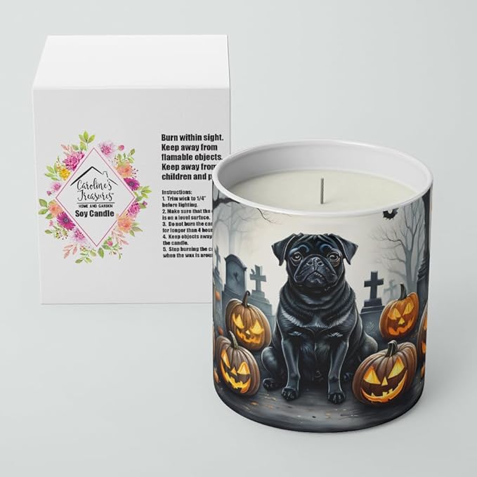 Caroline's Treasures DAC2066CDL Black Pug Spooky Halloween Decorative Soy Candle Nature Soy Wax Essential Oil Home Decor Ideal for Bedroom Kitchen Bath Office Gift, 10 oz