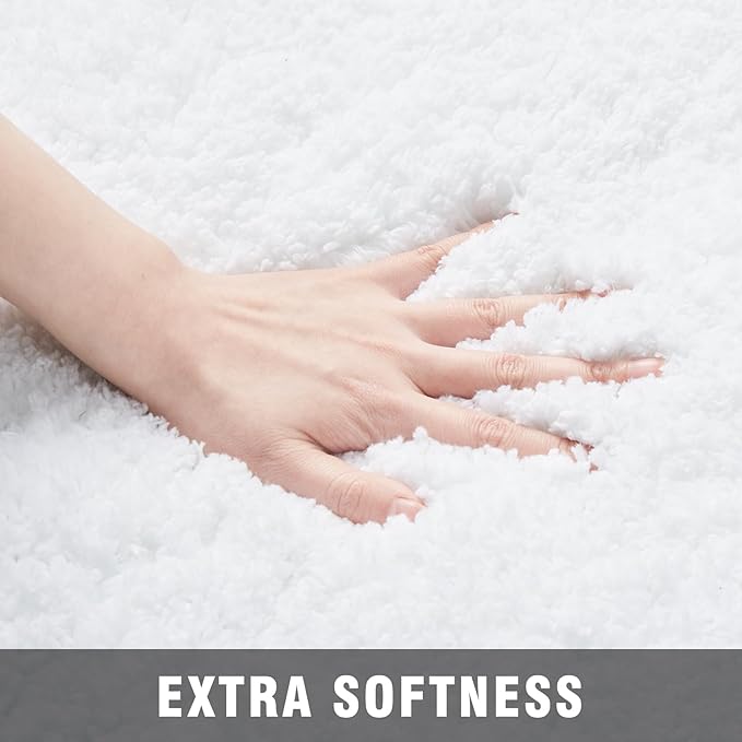 TECHMILLY Non-Slip Bathroom Rugs Sets 2 Piece, Fluffy Soft Luxury Microfiber Shower Mat, Absorbent, Washable & Quick Dry for Bath Floor, White