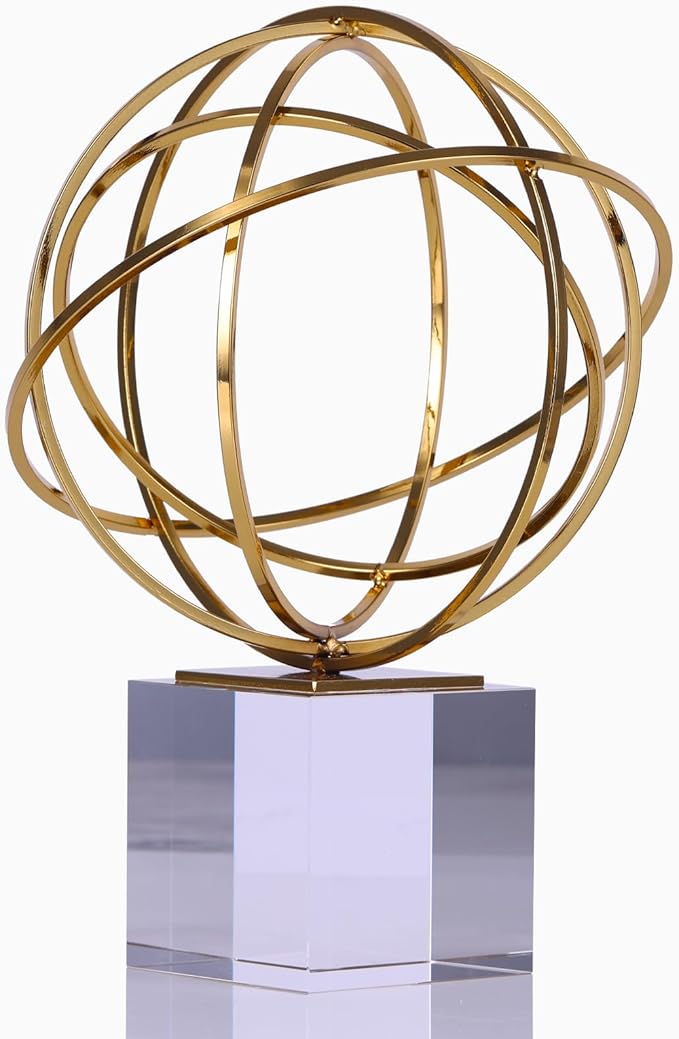 DOVDOV Gold Geometric Decorations, Metal Knot Statues and Crystal Base Decorations, Luxury Home Decor for Room Office Shelves on Display Shelves Decorative Aesthetics.