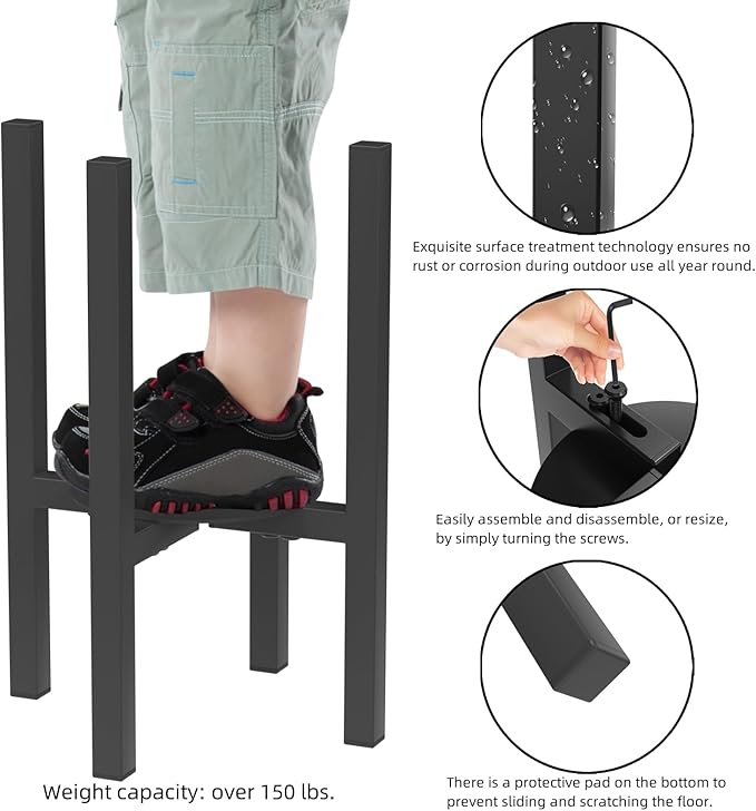 2-Pack Adjustable Indoor Outdoor Plant Stand - Black Heavy Duty Metal Plant Holder,Mid Century Flower Stand Fits 6- To 11.8-inch Plant Pots,Floor Planter Stands That Can Hold Over 150 lbs,Anti-rust