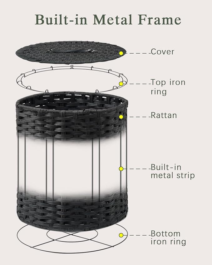 Laundry Hamper with Lid Wicker Laundry Hamper Round 26.5 Gal (100 L) Laundry Basket Handwoven Rattan Laundry Basket with Removable Bag Handles 2 Mesh Bags for Living Room Bedroom Black