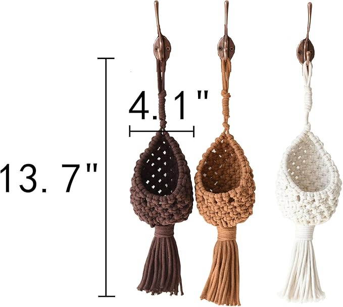 Macrame Basket Decor Set of 3 Boho Basket Decor for Home Macrame Wall Hanging Storage Baskets for Living Room, Bedroom, Entryway Handmade Boho Art, Rustic Home Decor Basket 